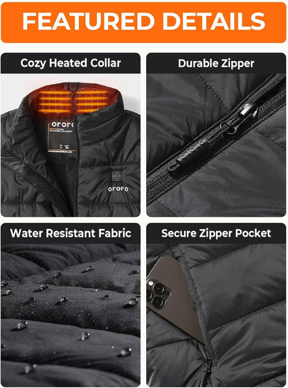 Men'S Lightweight Heated Vest with Battery Pack (Charger Not Included)